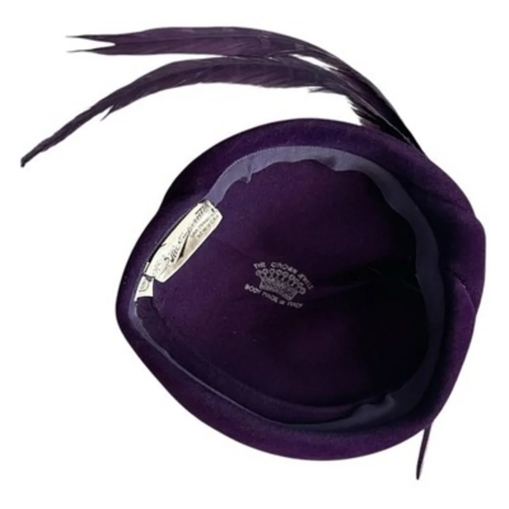 Vintage The Emporium Purple Wool Felt Feather Turban Hat Women’s Dress Hat VG